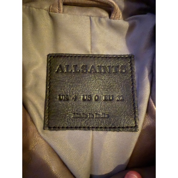 AllSaints Balfern Leather Biker Jacket Women's Size 0 Taupe Moto Fall Edgy‎ - Picture 5 of 16